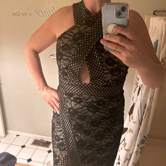 bebe Alexia Lace Peakaboo Halter Dress - Picture 4 of 8